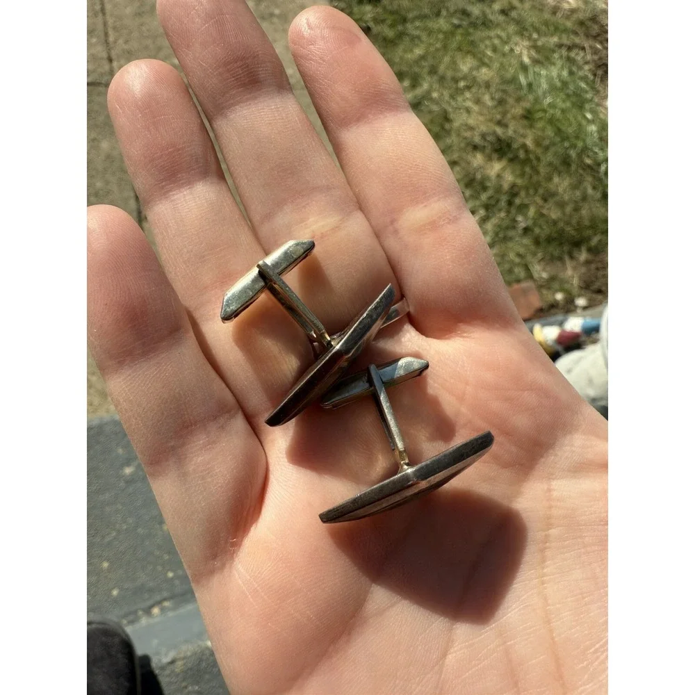 Vintage Sterling Cufflinks 925 Silver Abalone Diamond‎ Shape